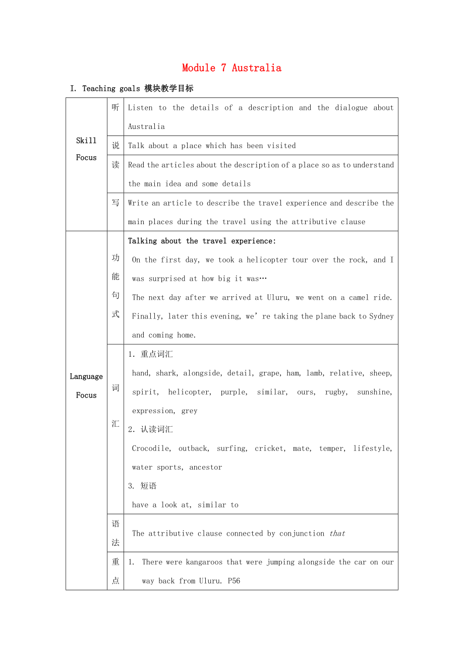 九年级英语上册Module7Australia单元精品教案外研版.doc