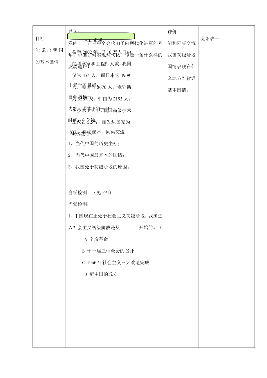 九年级政治全册第一单元世界大舞台第三课中国的道路中国的现代化之路教案人民版人民版初中九年级全册政治教案.doc