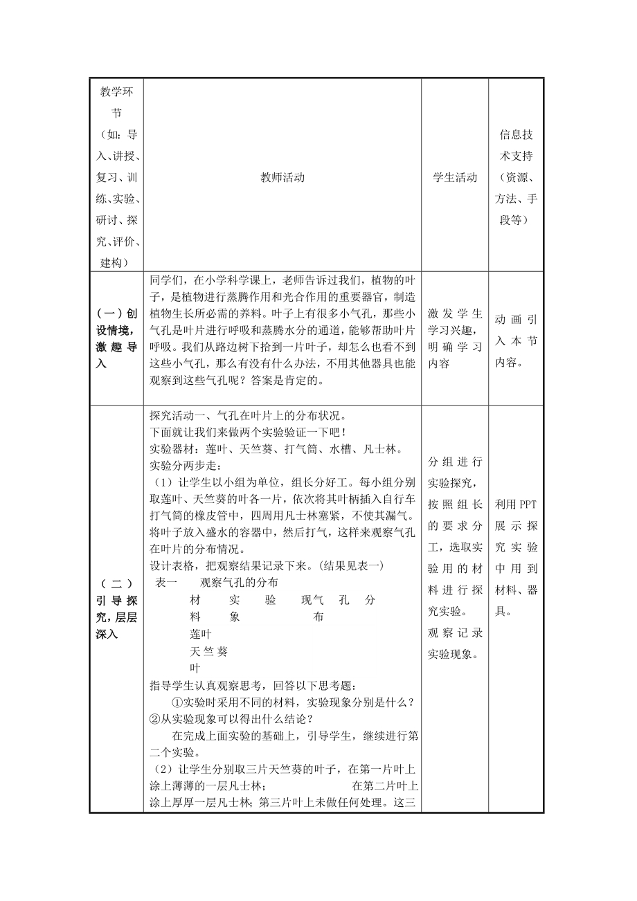 七年级生物上册2.1.2绿色植物的蒸腾作用教学设计济南版.doc