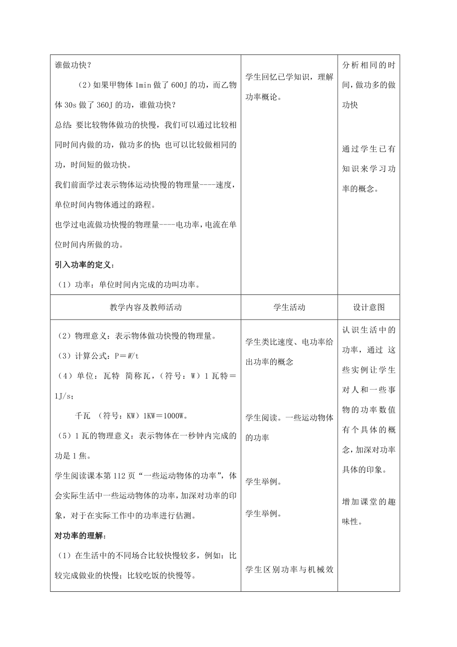 九年级物理下册第十五章第三节功率教案人教新课标版.doc