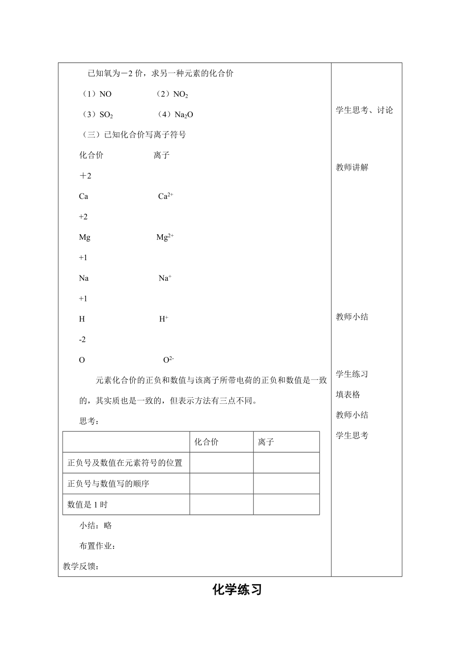 九年级化学上册44化学式与化合价教案2人教新课标版.doc