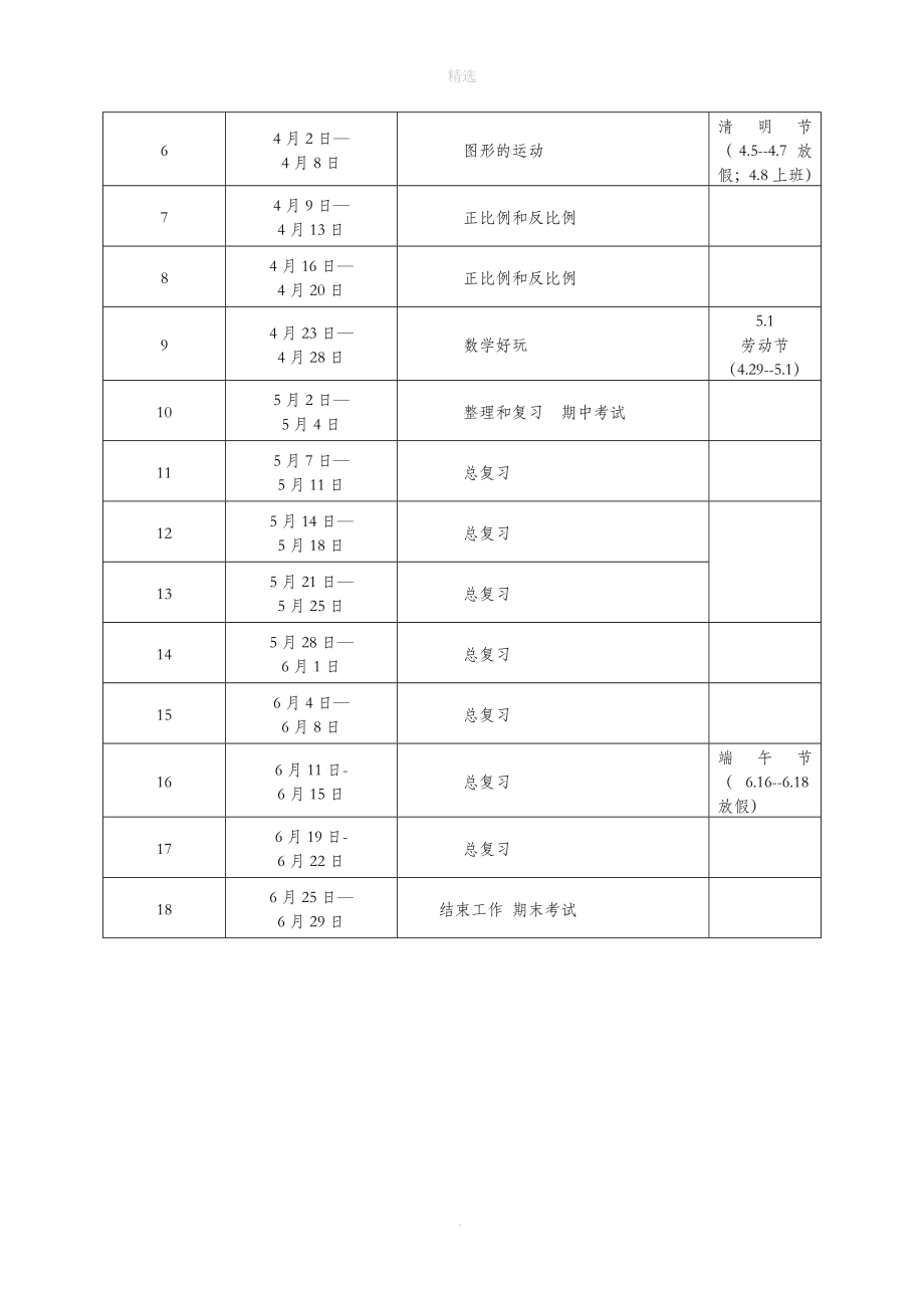 六年级数学下册教学计划北师大版.doc