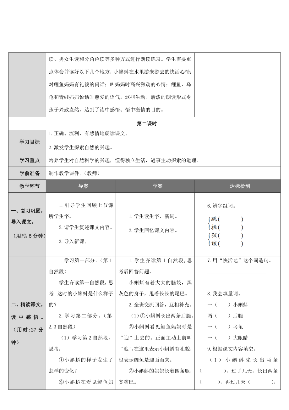 二年级语文上册课文11《小蝌蚪找妈妈》教案1新人教版新人教版小学二年级上册语文教案.doc