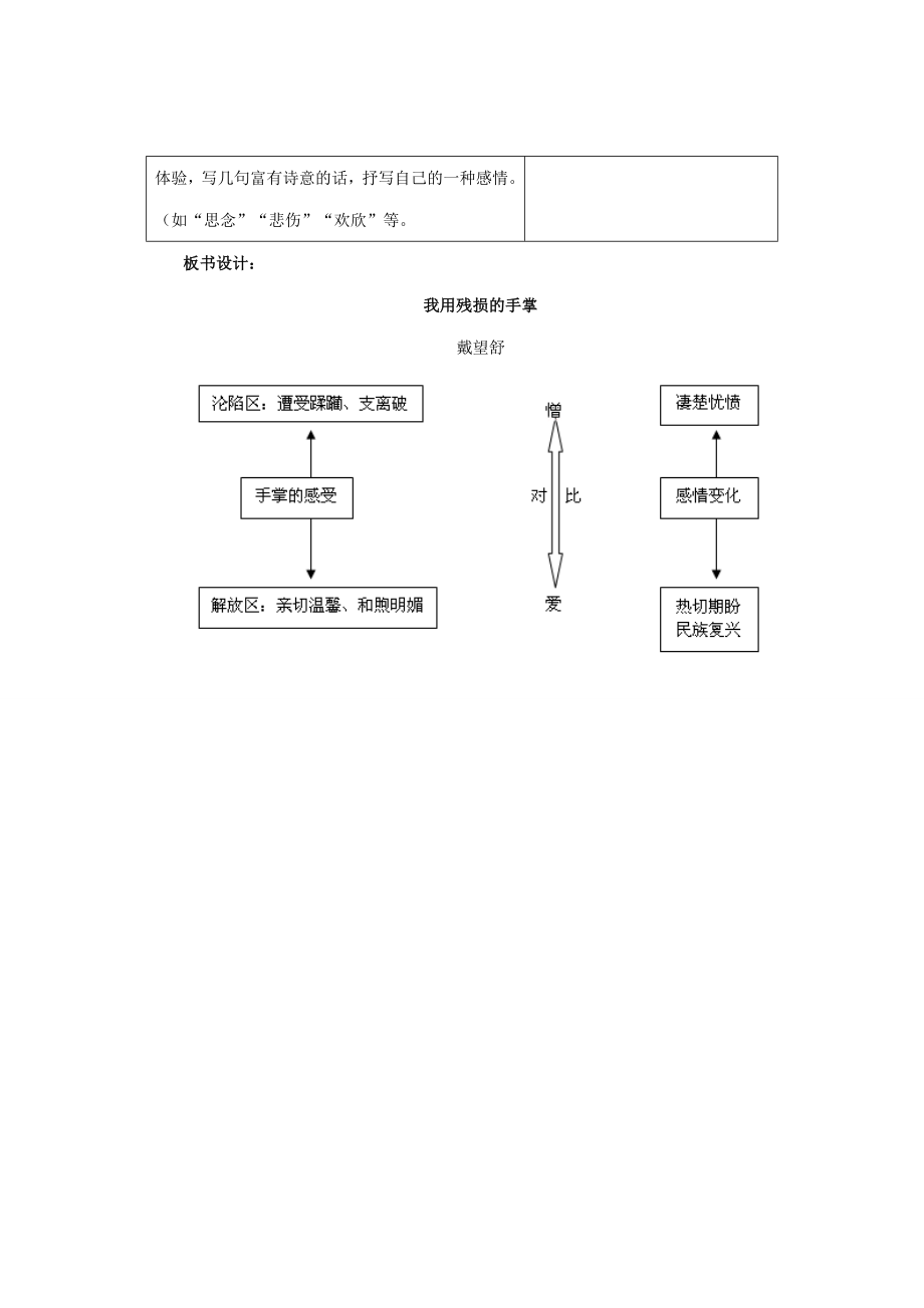 九年级语文下册2《我用残损的手掌》教案1新人教版新人教版初中九年级下册语文教案.doc