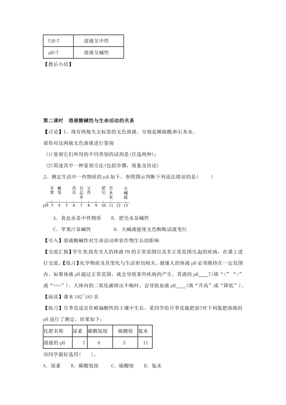 九年级化学下册《7.1溶液的酸碱性》教案（新版）沪教版（新版）沪教版初中九年级下册化学教案.doc