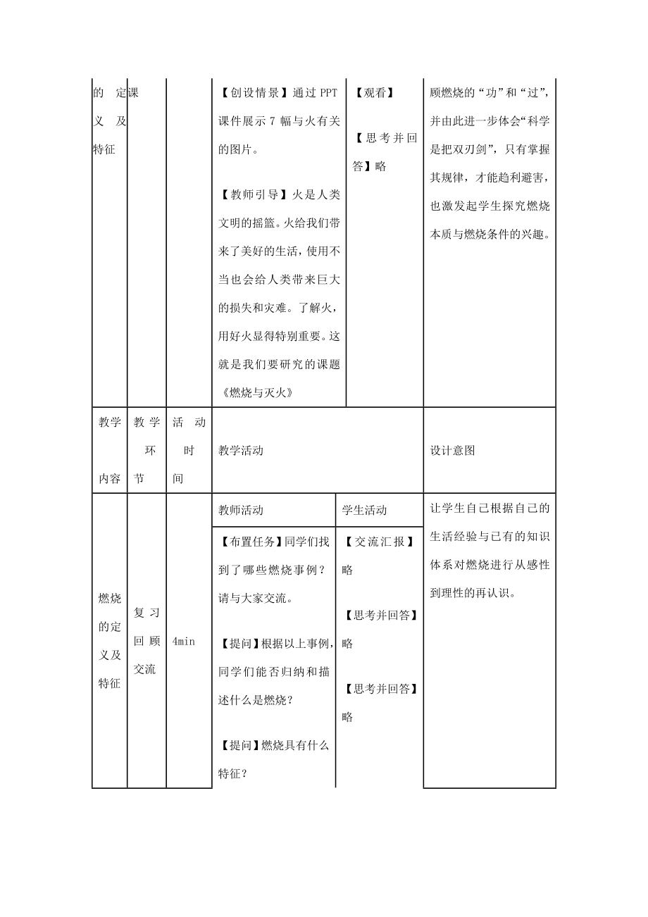 九年级化学上册7.1燃烧和灭火教学设计新人教版.doc