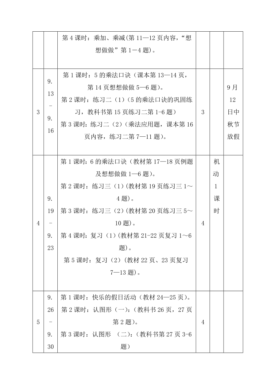 苏教版二年级上册数学教学计划.doc