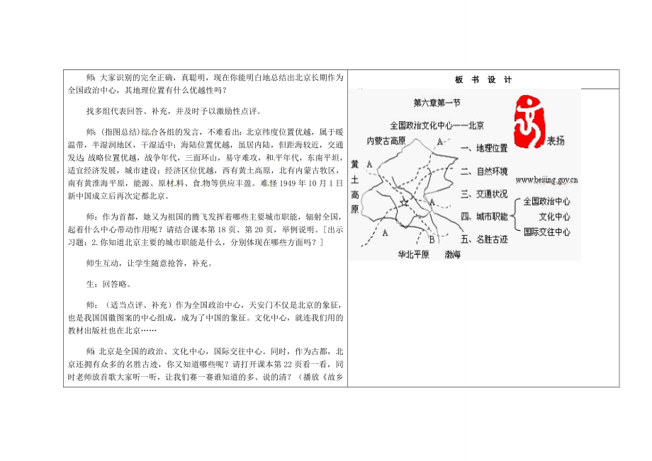 吉林省长春市第一零四中学八年级地理下册第一节全国政治文化中心北京教案新人教版.doc