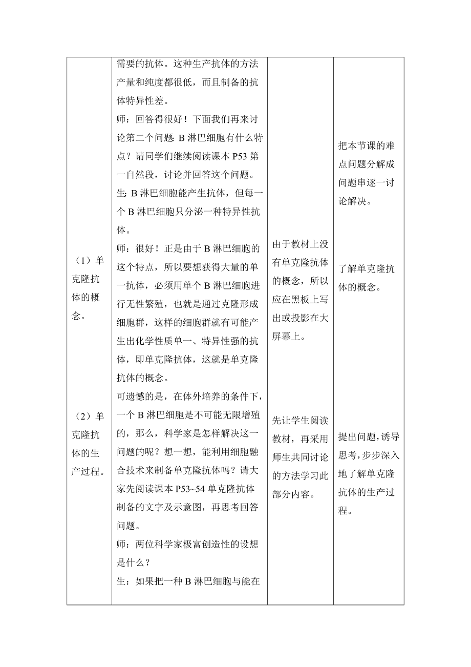 人教版高中生物选修32.2《动物细胞融合与单克隆抗体》教案（二）.doc