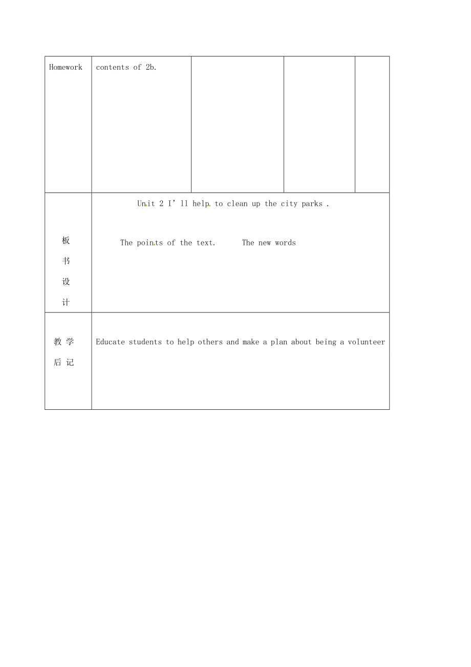 吉林省双辽市八年级英语下册Unit2I’llhelptocleanupthecityparksSectionB（2a2e）教案（新版）人教新目标版（新版）人教新目标版初中八年级下册英语教案.doc