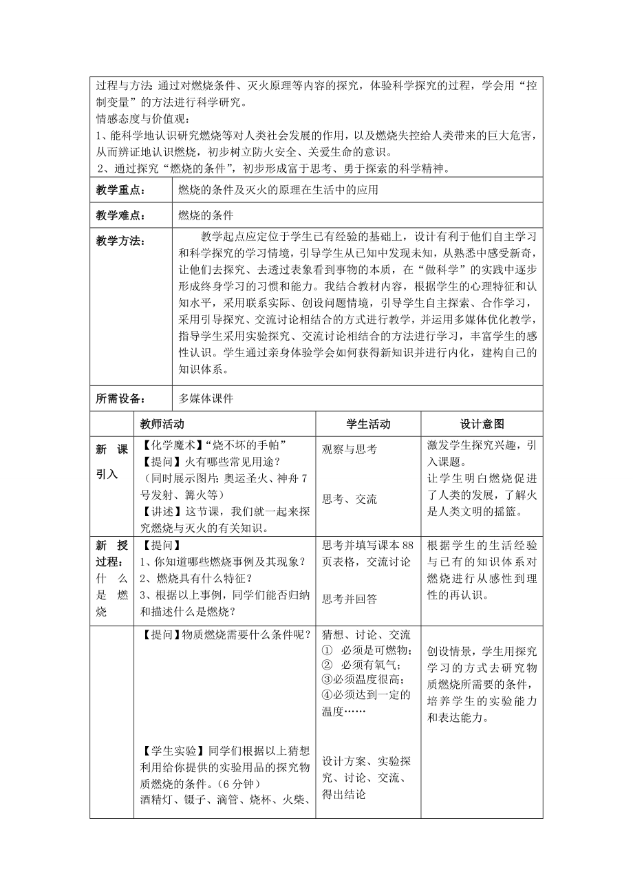 （骨干教师竞赛作品）初中化学《燃烧与灭火》教学案.doc