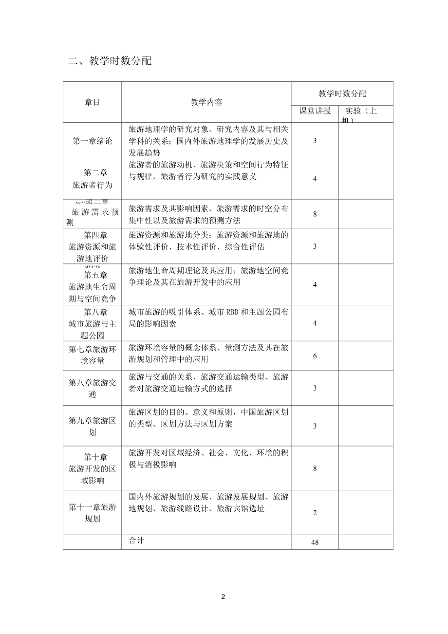 旅游地理学课程《旅游地理学》教学大纲.doc