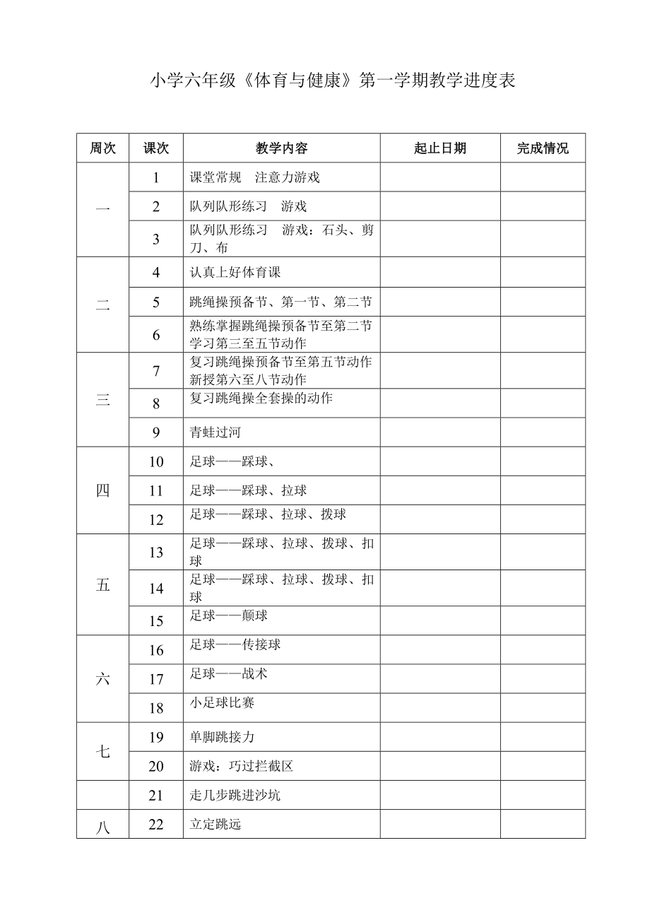 人教版小学六年级上册体育教案全套.doc