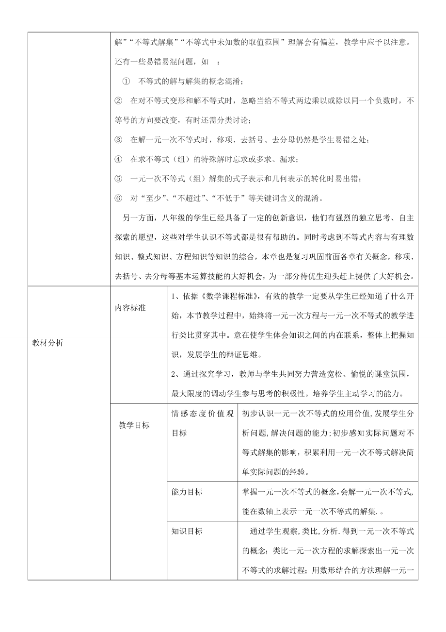 八年级数学下册2.4一元一次不等式教学设计（新版）北师大版（新版）北师大版初中八年级下册数学教案.doc