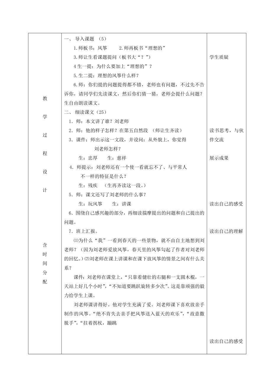 六年级语文下册理想的风筝1教案北京版.doc