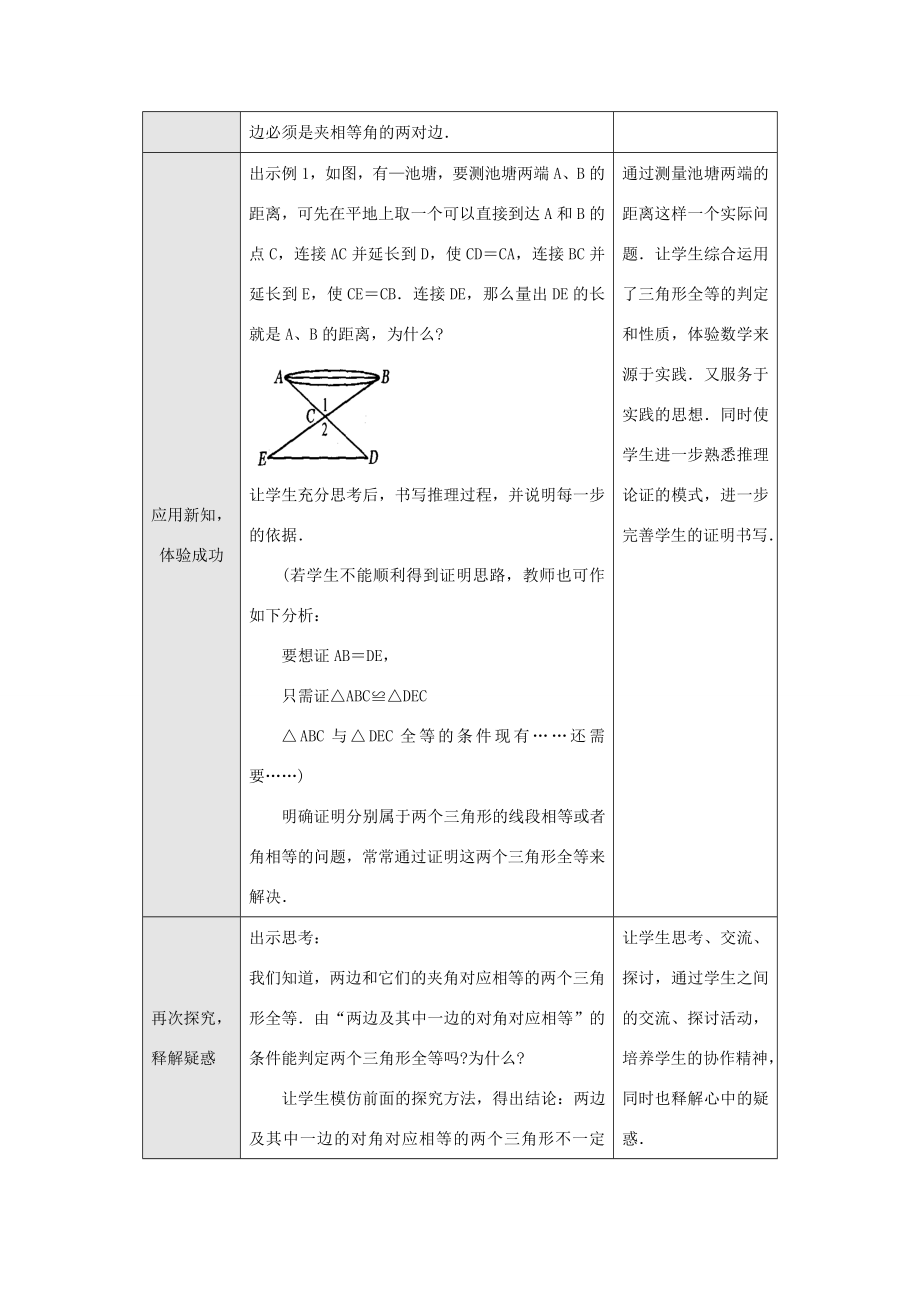 八年级数学上册第十二章全等三角形12.2三角形全等的判定第2课时边角边教案2（新版）新人教版（新版）新人教版初中八年级上册数学教案2.doc