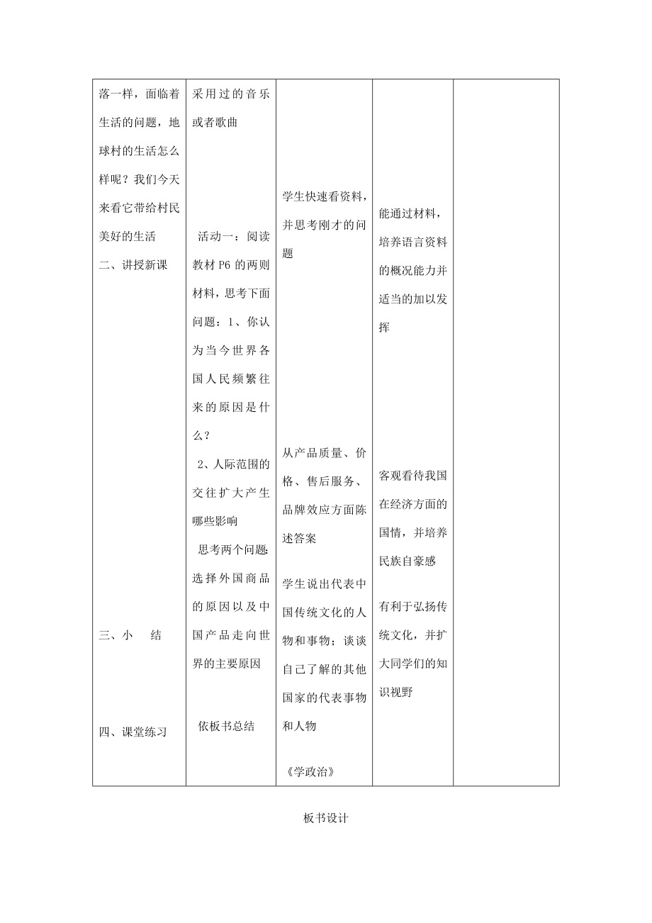 辽宁省凌海市石山初级中学九年级政治全册《村里的生活很不错》教学设计人民版.doc