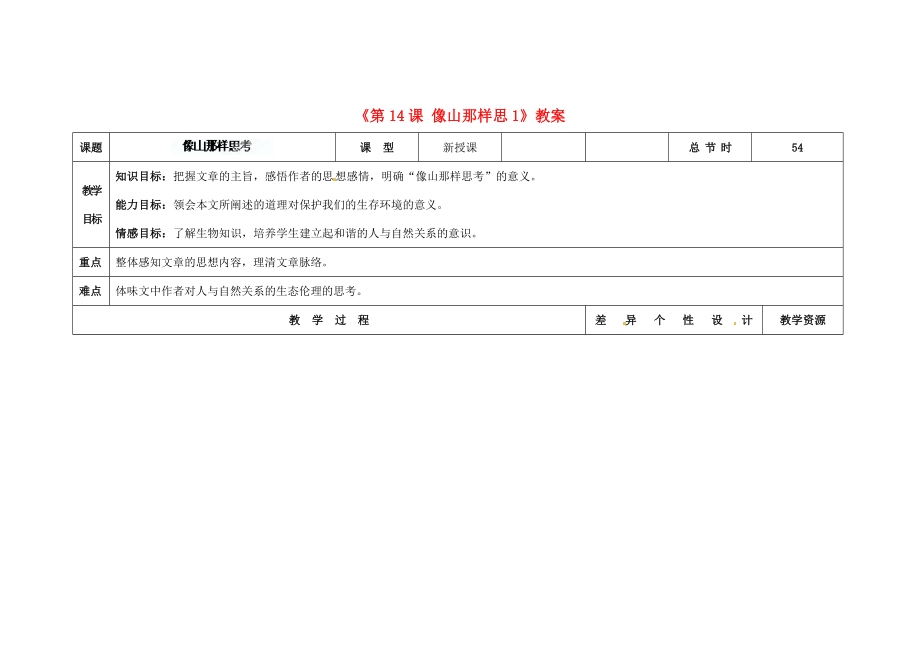 吉林省长春市第104中学八年级语文下册《第14课像山那样思》教案1长春版.doc