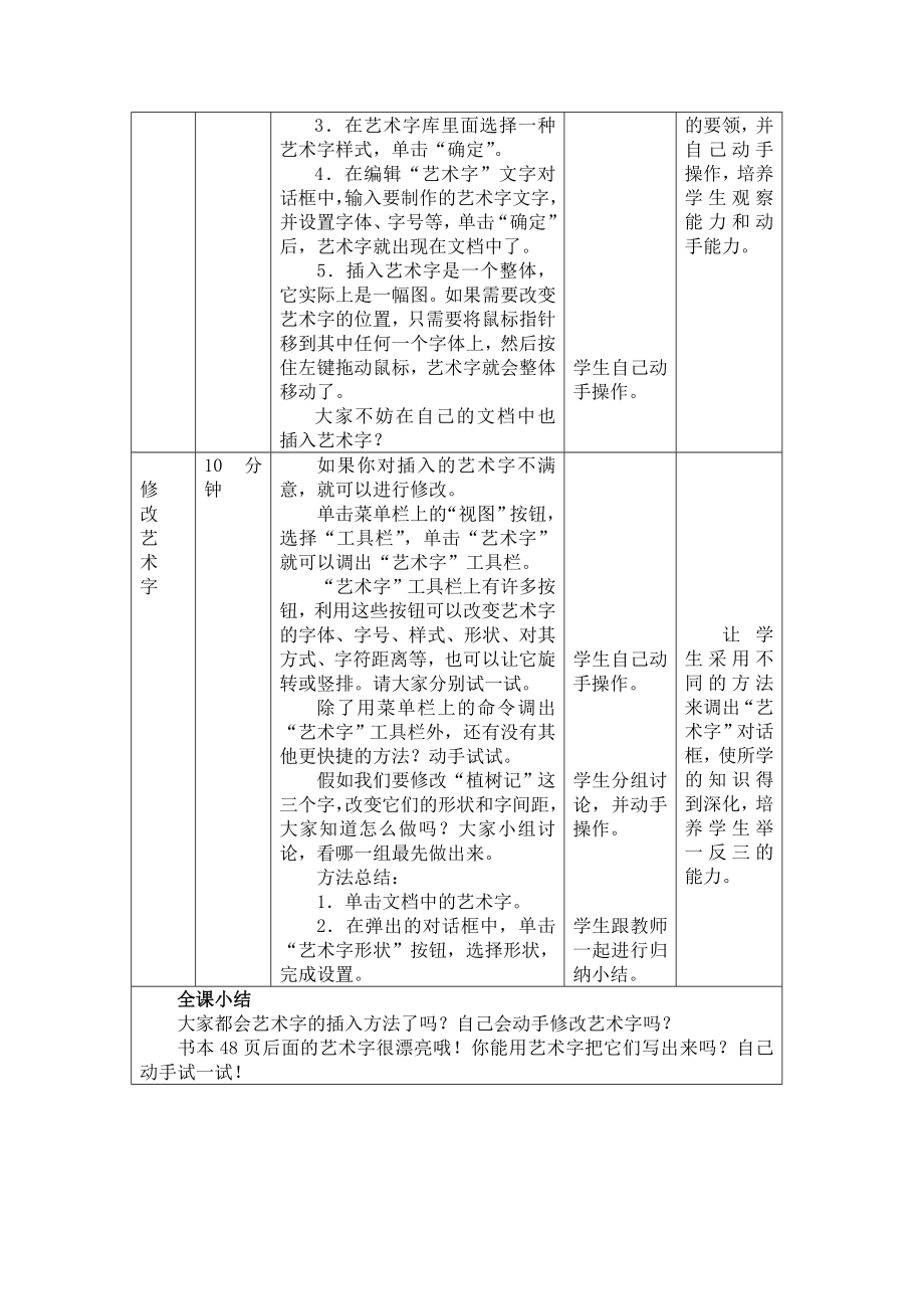 四年级上信息技术教案多彩的艺术字广西版.doc