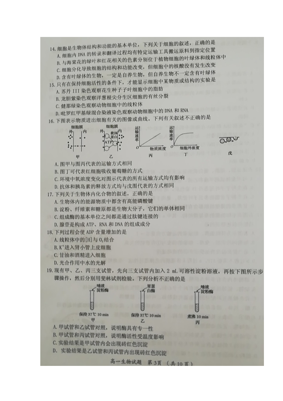 福建省三明市202X高一生物下学期期末教学质量检测试题（扫描版）.doc