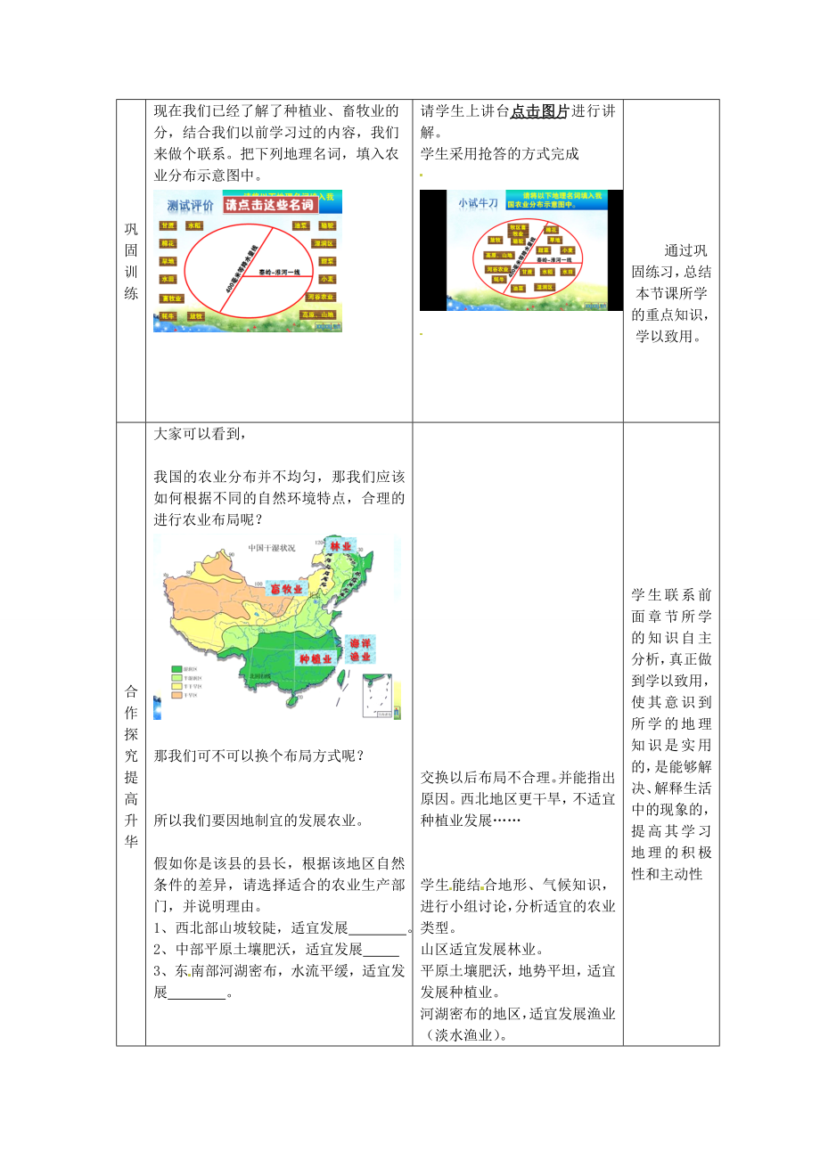 八年级地理上册第4章第1节因地制宜发展农业（第1课时）教案2（新版）商务星球版.doc