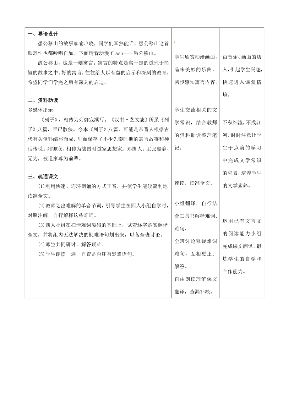 内蒙古呼和浩特市敬业学校九年级语文下册愚公移山教案新人教版.doc