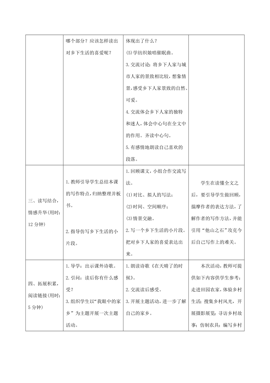 四年级语文下册第一单元2《乡下人家》教案1新人教版新人教版小学四年级下册语文教案.doc