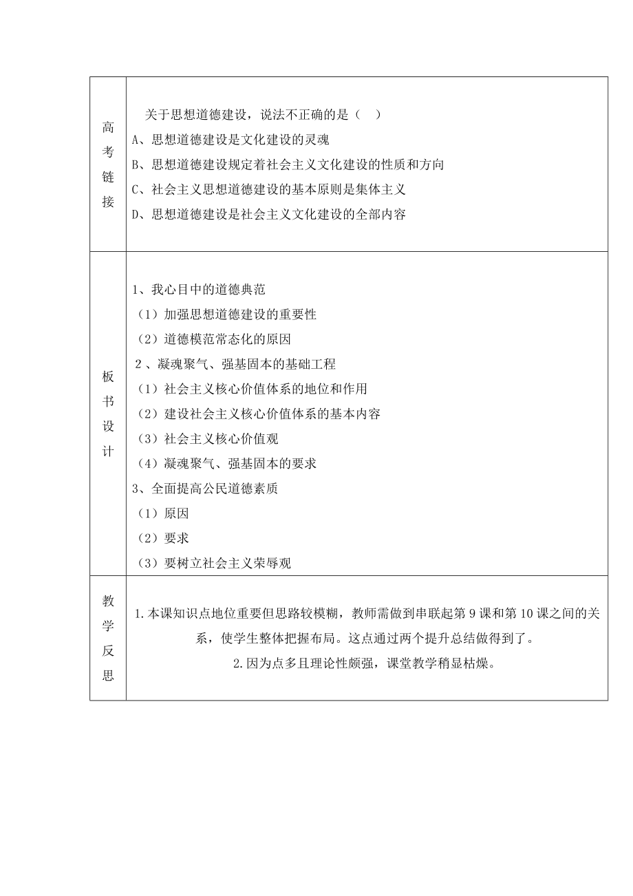 人教版高中政治必修310.1《加强思想道德建设》参考教案2.doc