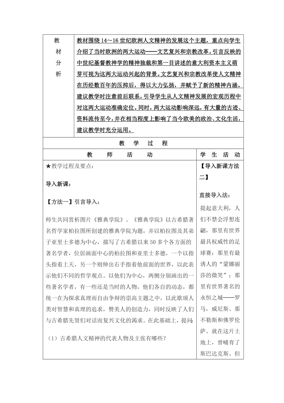 人教版高中历史必修32.6《文艺复兴和宗教改革》探究型教案1.doc