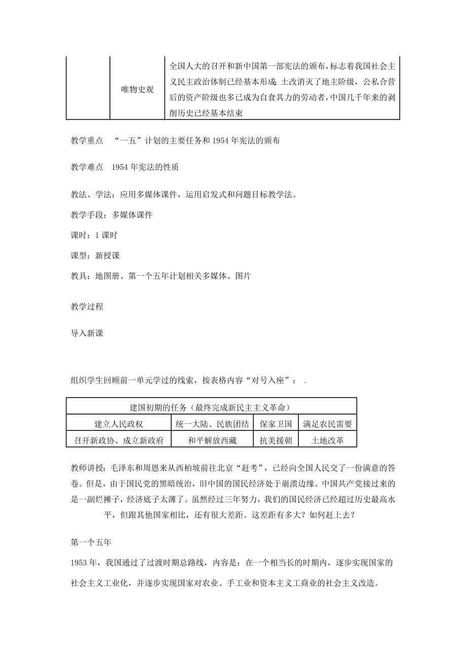 八年级历史下册2.1《社会主义制度的建立》教案川教版.doc