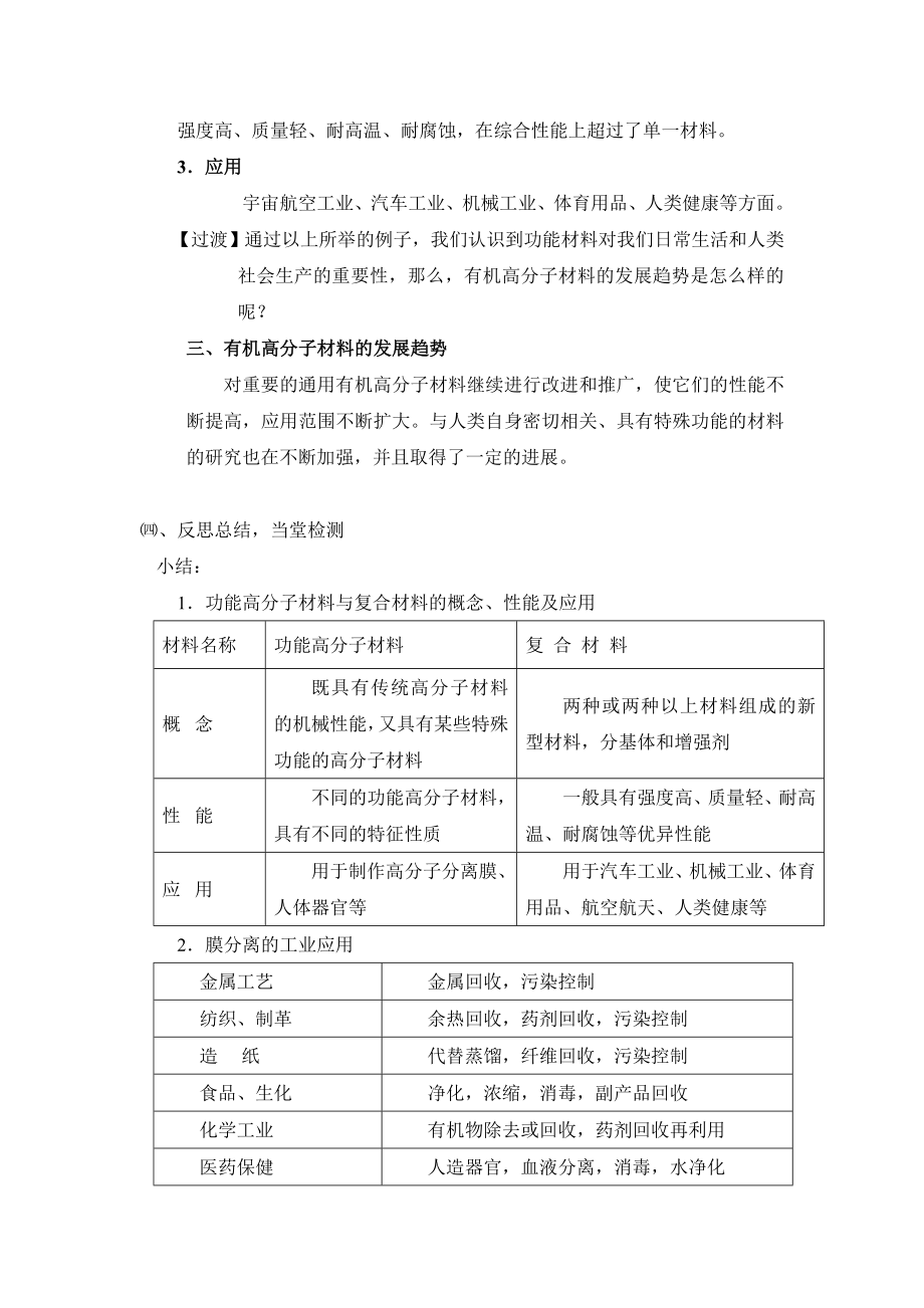 人教版高中化学选修55.3《功能高分子材料》参考教案1.doc