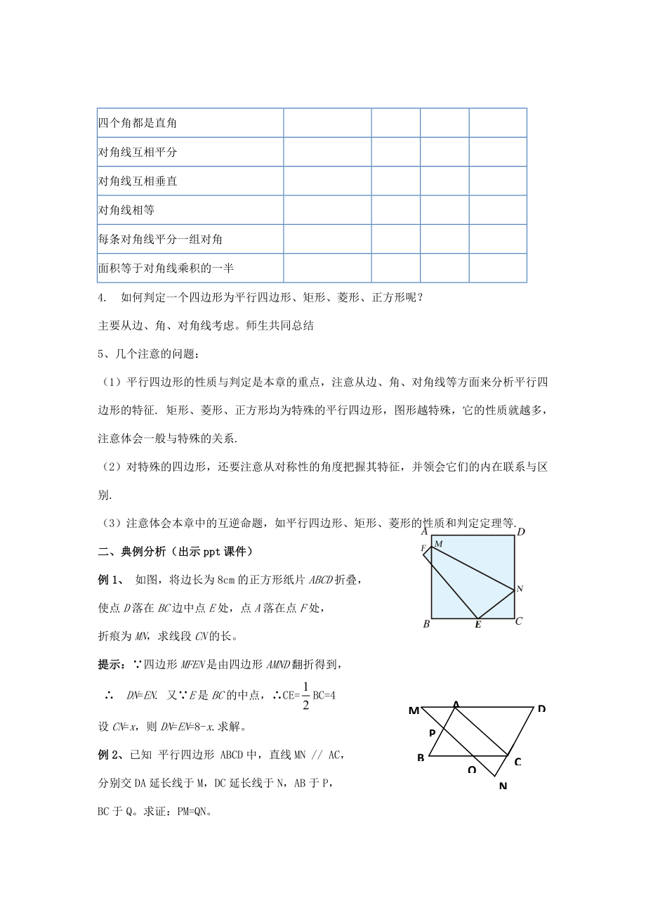 八年级数学下册2《四边形》小结与复习（二）教案（新版）湘教版（新版）湘教版初中八年级下册数学教案.doc