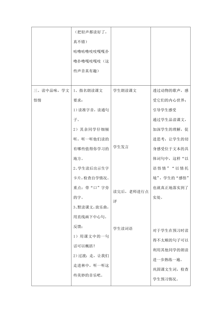 四年级语文上册第九单元音乐19林中乐队备课教案北师大版北师大版小学四年级上册语文教案.doc