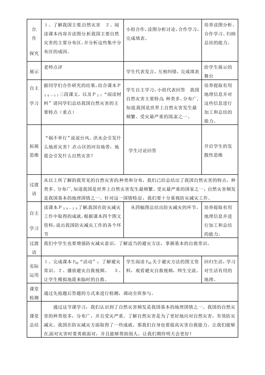 八年级地理上册2.4《自然灾害》教案（新版）新人教版（新版）新人教版初中八年级上册地理教案.doc