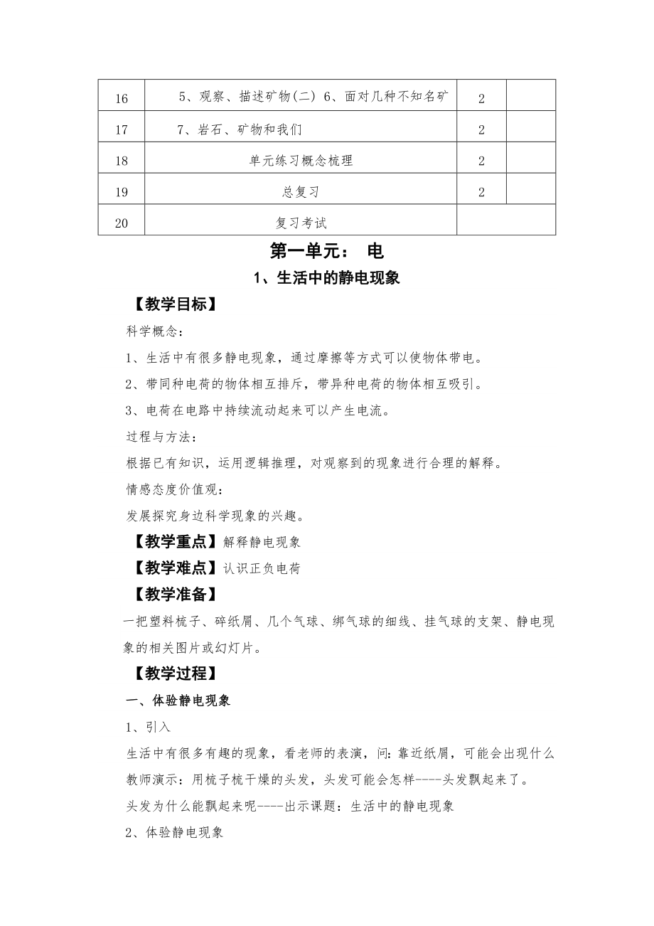 人教版小学四年级科学教案下册.doc