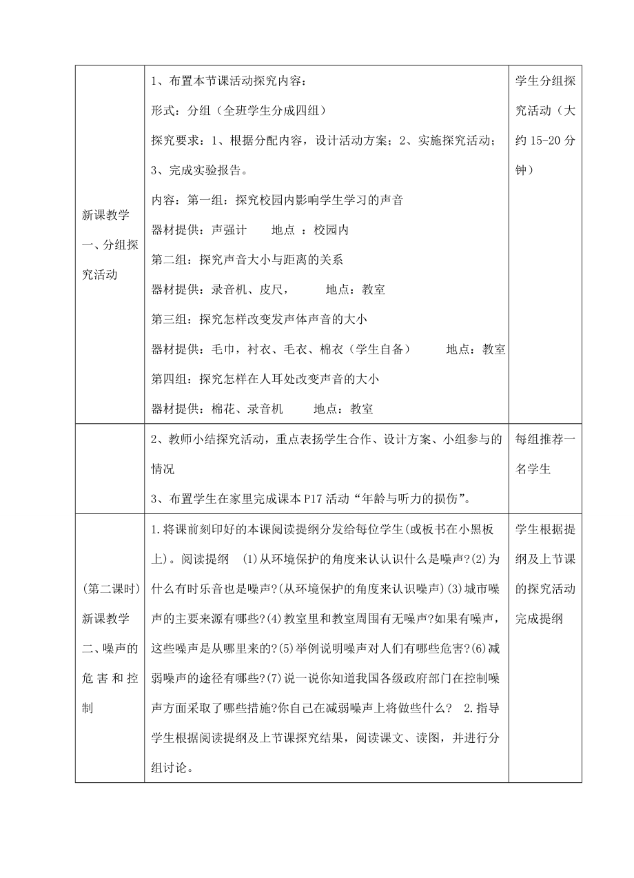 八年级科学下1.4噪声的污染与防治教案华东师大版.doc