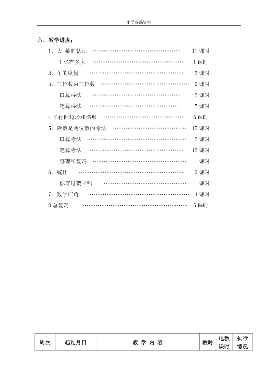 小学数学四年级上册数学教学计划(2).doc