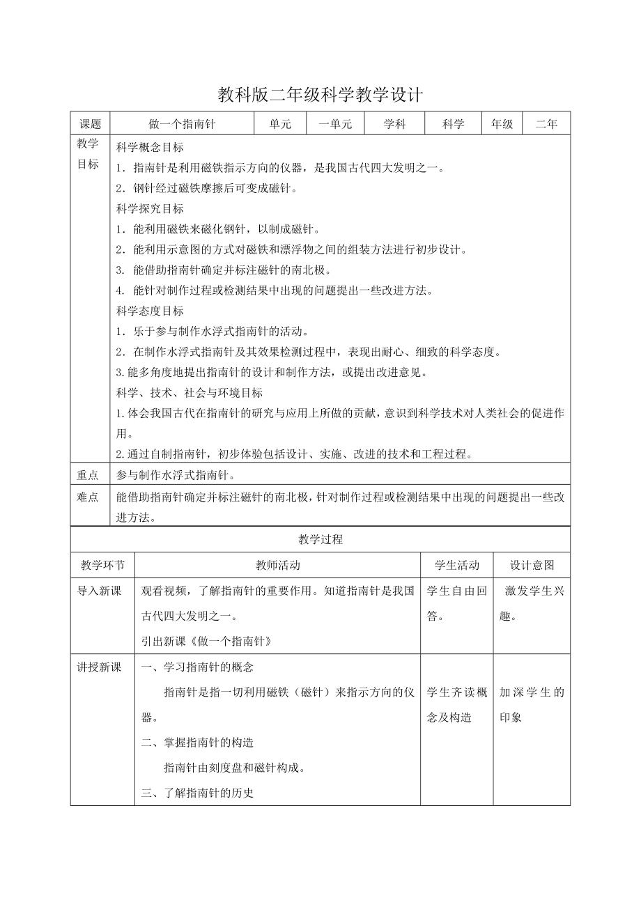 教科版二年级科学教学设计(2).doc