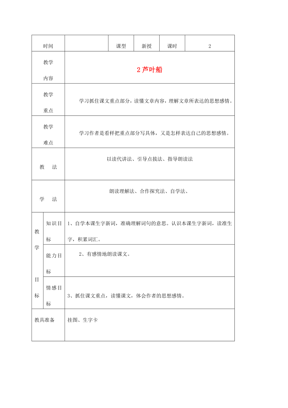 四年级语文《芦叶船》教案语文S版.doc