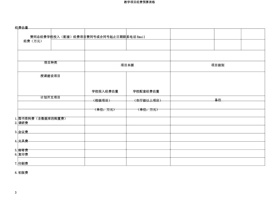 教学项目经费预算表格.doc