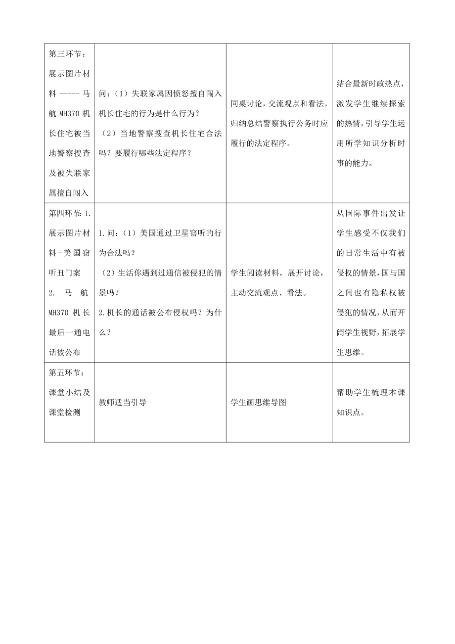 八年级政治下册17.1法律保护公民隐私教案4新人教版.doc