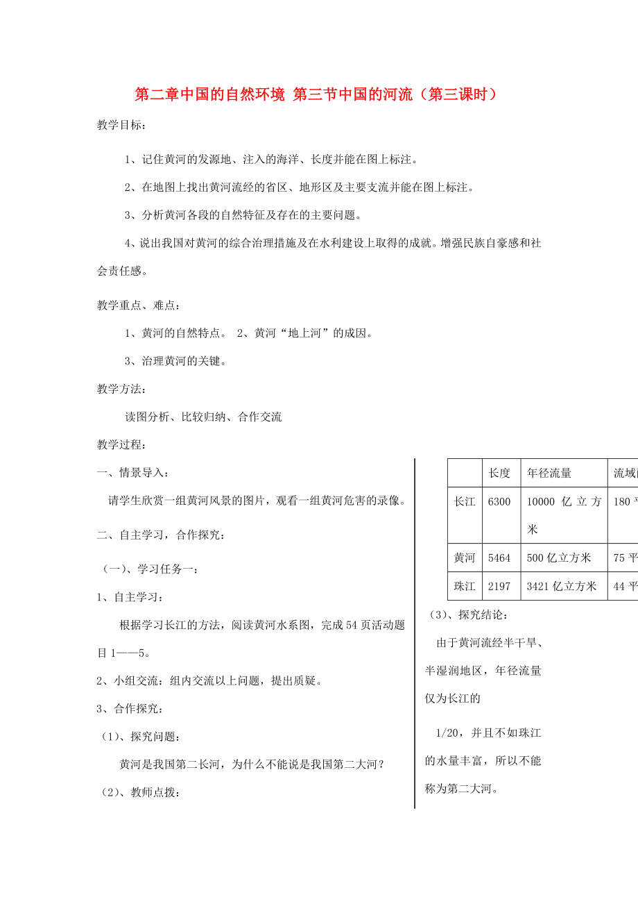 八年级地理上册第二章中国的自然环境第三节中国的河流名师教案1湘师版.doc