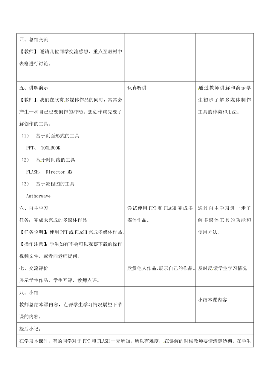 八年级信息技术上册3多媒体制作工具教案苏教版苏教版初中八年级上册信息技术教案.doc