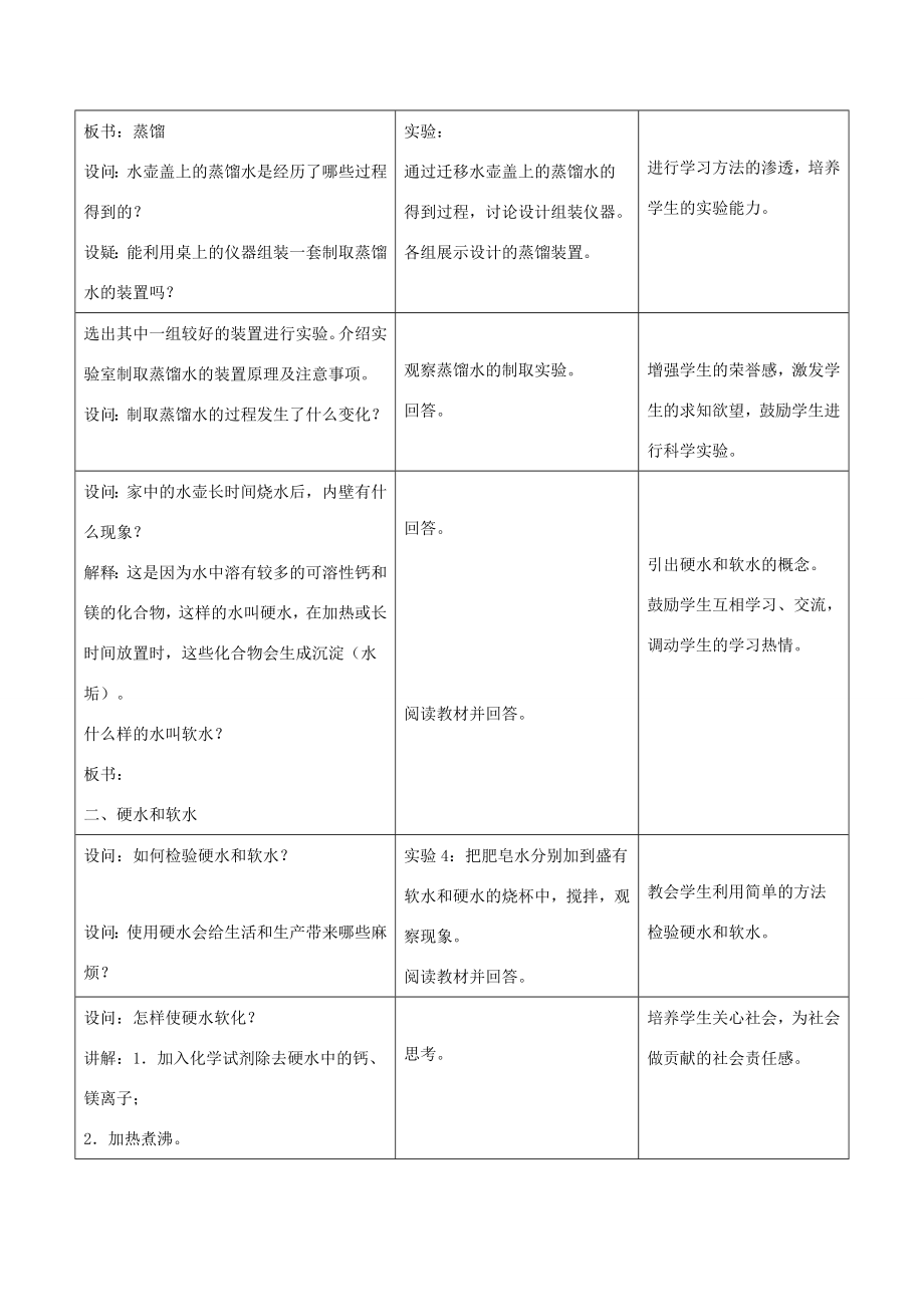 北大绿卡九年级化学上册第四单元课题2水的净化教案（新版）新人教版（新版）新人教版初中九年级上册化学教案.doc