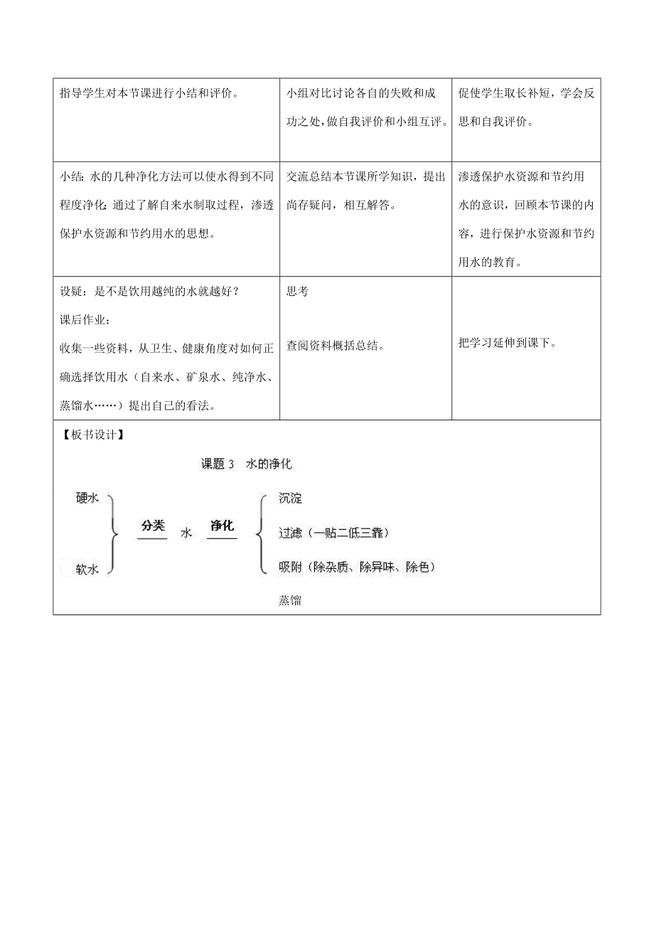 北大绿卡九年级化学上册第四单元课题2水的净化教案（新版）新人教版（新版）新人教版初中九年级上册化学教案.doc