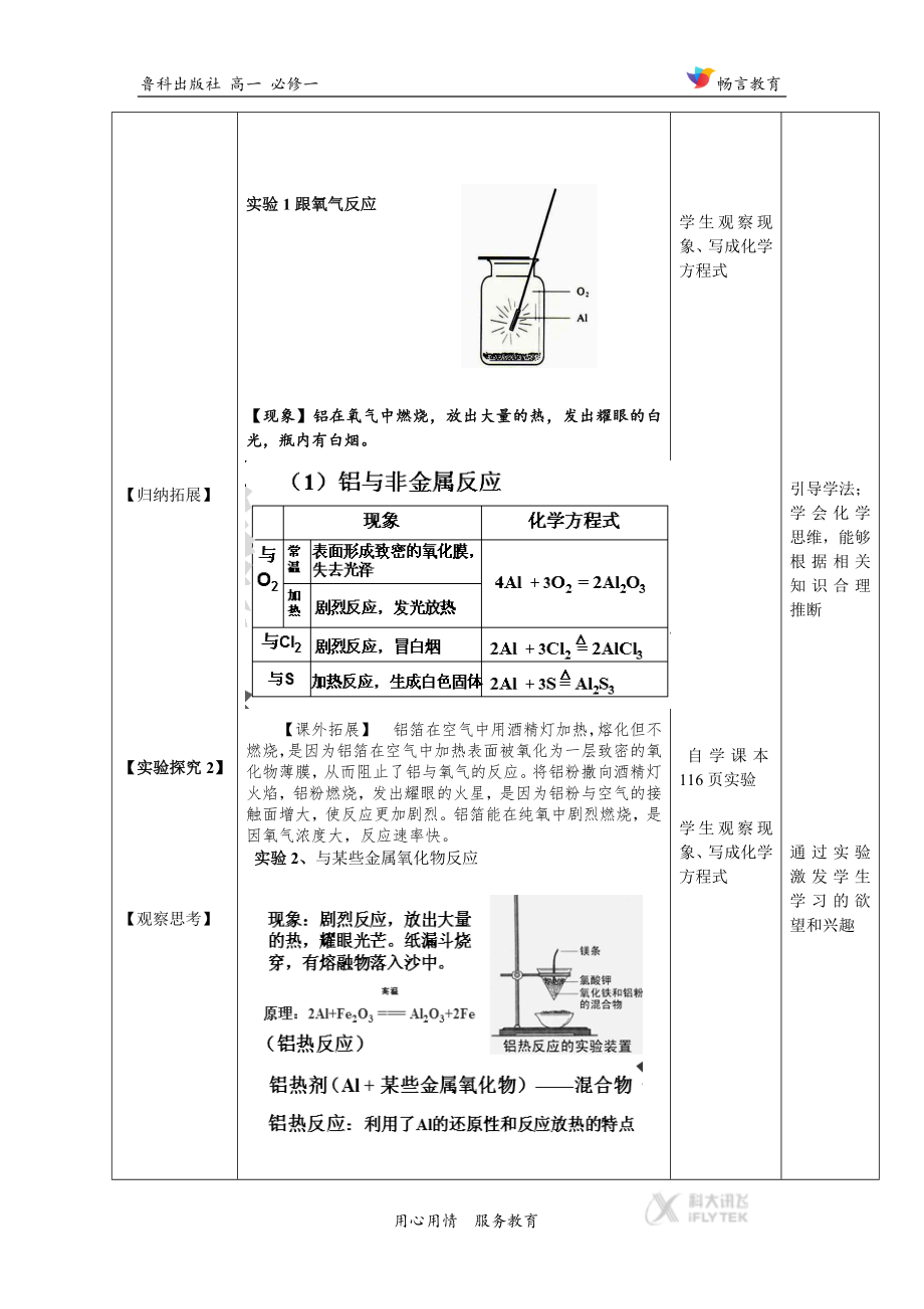 高中化学鲁科版必修14.2教学设计《铝金属材料》（鲁科）.docx