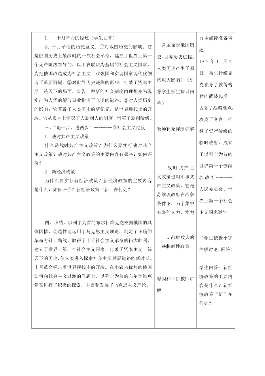 甘肃省酒泉市瓜州二中九年级历史下册《第1课俄国向何处去》教学案北师大版.doc