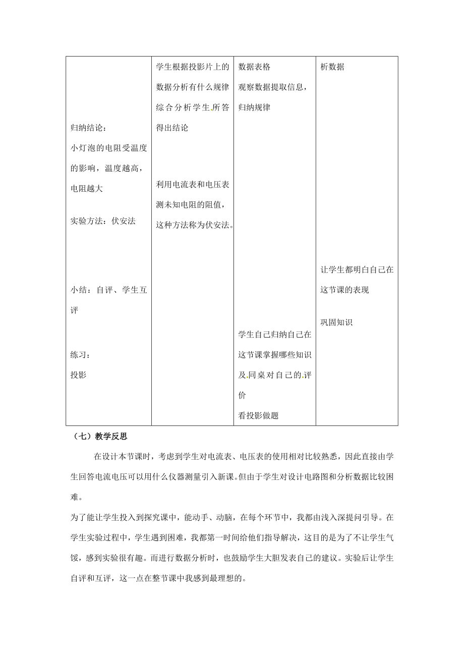 陕西省汉中市陕飞二中八年级物理下册《测量小灯泡的电阻》教学设计新人教版.doc