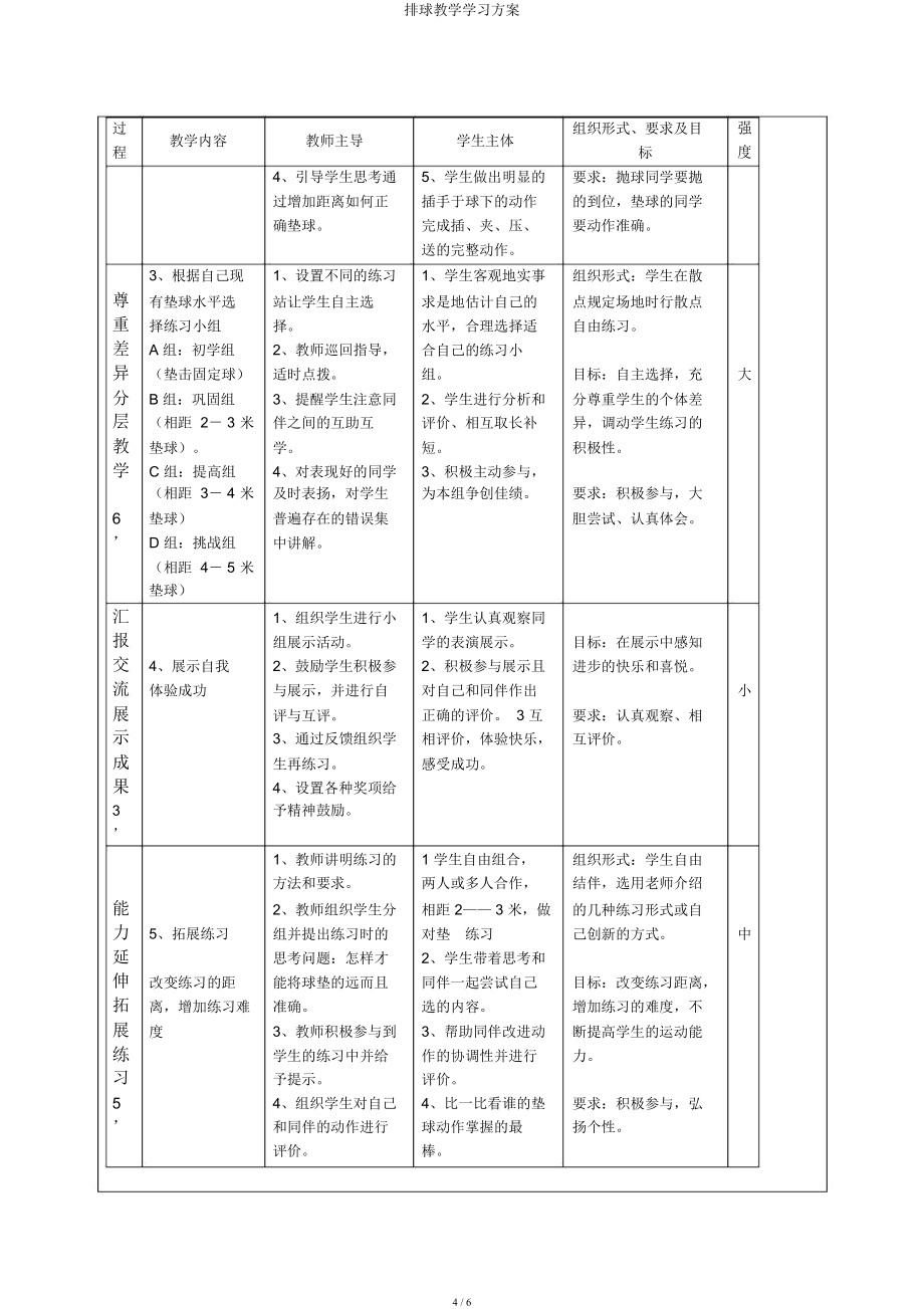 排球教学学习方案.doc