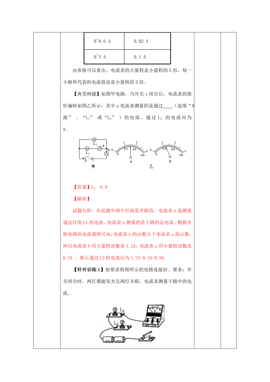 北大绿卡九年级物理全册第15章电流和电路第4节电流的测量教案（新版）新人教版（新版）新人教版初中九年级全册物理教案.doc